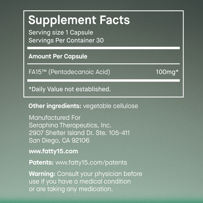 Fatty15 C15:0 Pentadecanoic Acid Supplement The Longevity Nutrient - 90 Vegan Capsules - 3x Cellular Benefits of Fish Oil Omega 3 Supplements - Gut Health, Liver Support, & Mitochondrial Health